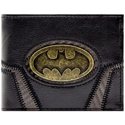 Image of The Dark Knight Batman Suit Up Gold Badge Black ID and Card Bi Fold Wallet, One Size