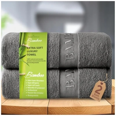 Image of GC GAVENO CAVAILIA Bamboo Bath Sheet Extra Large (80x140cm) 500 GSM Super Water Absorbent Towels 2 Pack (60% Bamboo, 40% Cotton) Soft Towel Sheets Charcoal