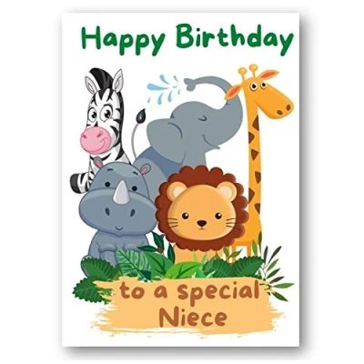 Image of Second Ave Niece Children&#039;s Kids Safari Birthday Card For Her Greetings