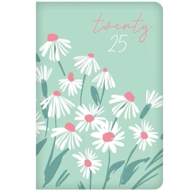 Image of 2025 Hardcover Diary Week to View Pocket Planner Soft Green White Daisy Design