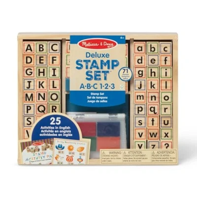 Image of Melissa &amp; Doug Deluxe Wooden Toy Stamp Set ABCs 123s Arts and Crafts Sets Stencils 3+ Gift for Boy or Girl