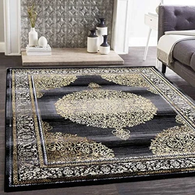 Image of VIMODA Designer Rug Oriental Grey Gold Elegant Shine Dimensions: 120 x 170 cm