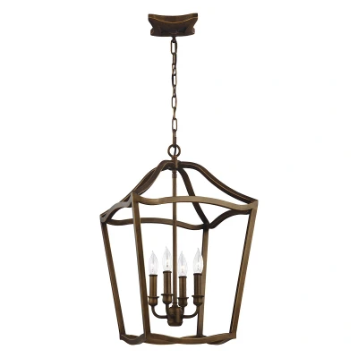 Image of Yarmouth 4 Light Candle Pendant Chain Lantern, Painted Aged Brass