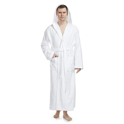 Image of Arus Men&#039;s bathrobe with hood, extra long, 100% cotton terry, man&#039;s size: S unisex M White