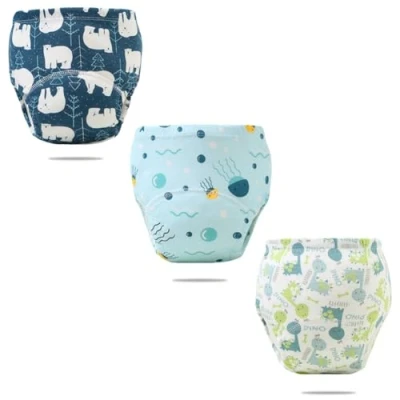 Image of FedMois Baby Potty Training Pants Boys Girls Underwear Reusable (3 Pack), Polar Bear, Jellyfish and Dinosaur, 3 4 Years