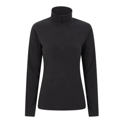Image of Mountain Warehouse Merino Womens Thermal Baselayer Top Long Sleeves Ladies T Shirt, Zip Neck Top, Lightweight, Easy Care Tee for Travel &amp; Outdoors Black Women&#039;s Size 6