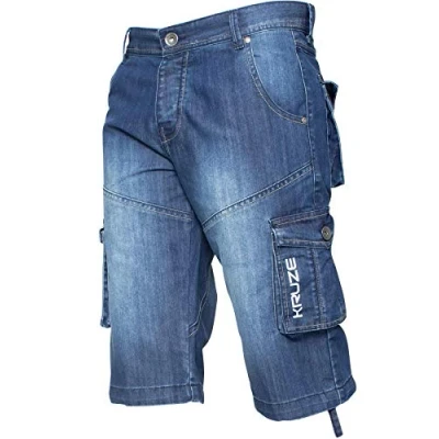 Image of Kruze By Enzo Mens Cargo Combat Shorts Blue Cotton Size 40