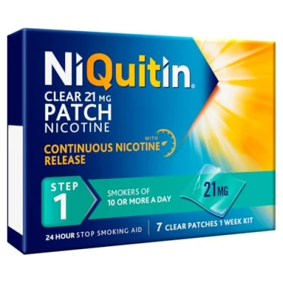 Image of NiQuitin 21 mg Nicotine Patch Step 1 Stop Smoking Aid Therapy 7 Clear Patches for Weeks Treatment 24h Craving Control Invisible Patches, Count