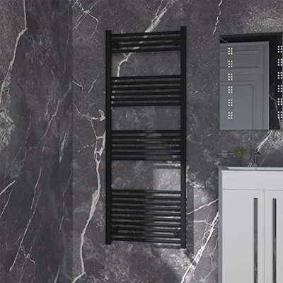 Image of NRG Black Straight Central Heating Towel Rail Bathroom Heated Rad Radiators Ladder Warmer 1600x600mm