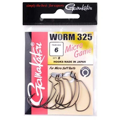 Image of Gamakatsu Worm 325 Micro Game 8 Offset Fishing Hooks for Soft Baits, Rubber Small Jigs and Fish, Size: