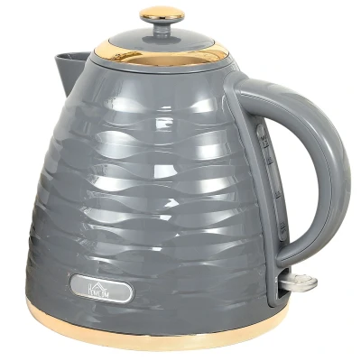 Image of HOMCOM Electric Kettle, 1.7L, Fast Boil, 3kW Water Kettle with Removable Washable Anti scale Filter, Auto Shut off, 360 Swivel, BPA Free, Grey Ripple Texture