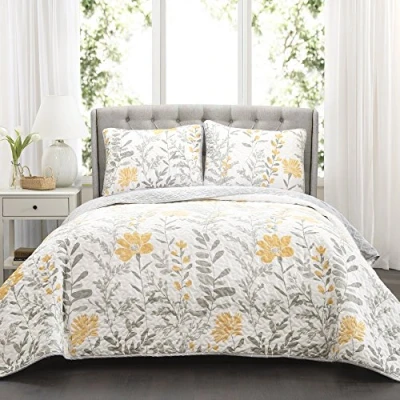 Image of Lush Decor Aprile, Polyester, Yellow &amp; Gray, Full/Queen