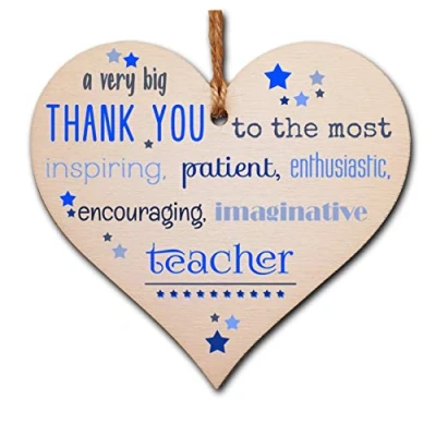 Image of The Plum Penguin Handmade Wooden Hanging Heart Plaque Gift Very Big Thank You Teacher card alternative present from child funky wording