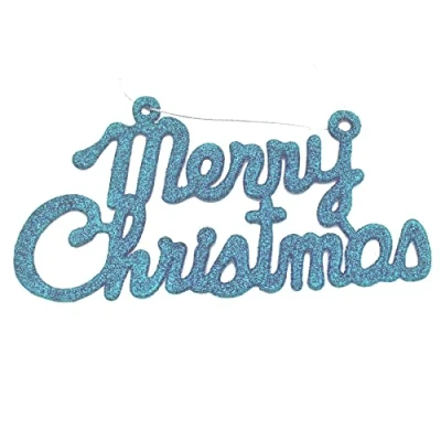 Image of Merry Christmas Glitter Hanging Sign Decoration Ice Blue 4643