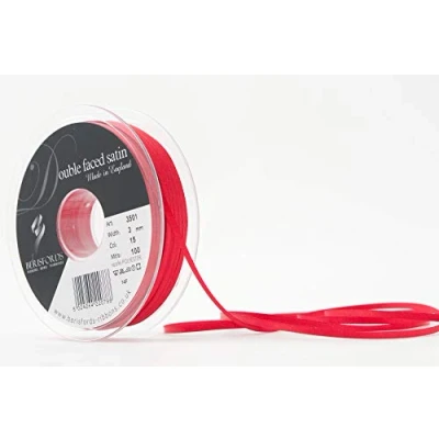 Image of Berisfords Double Faced Satin Ribbon, Red, 3 mm Width, 100 metre Length