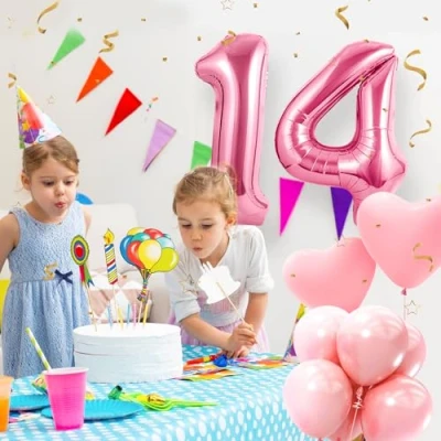 Image of Number Balloons 14,Pink 14 Balloon 40 Inch Giant Helium Foil for Boys Girls 14th Birthday Party Decor Anniversary Decorations Supplies