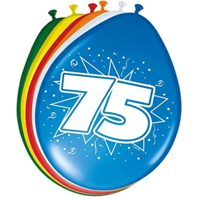 Image of Folat 08275 75th Birthday Balloons 30cm 8 pieces, Multi Colors, 75 (EU)