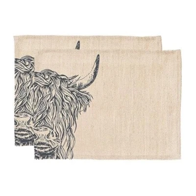 Image of The Just Slate Company Set of 2 Highland Cow Linen Placemats
