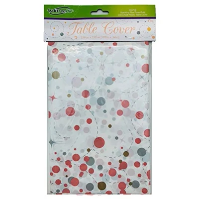 Image of Oaktree UK 635708 Sparkling Fizz Rose Gold Colourfast Plastic Table Cover 137cm x 2.6m 1pc