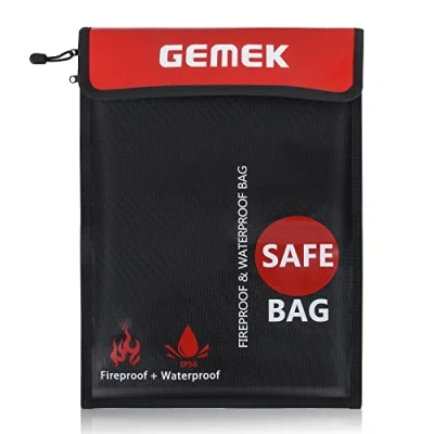 Image of Fireproof Document Bag (2000℉) Upgraded 2 Pockets, GEMEK 38 x 28cm and Waterproof Money Safe Storage for Money, Documents, Jewelry Passport (Black Zipper)