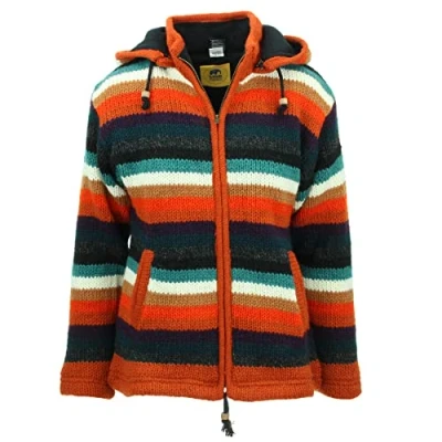 Image of LOUDelephant Hand Knitted Wool Hooded Jacket Cardigan Ladies Cut Stripe Anu (Large)