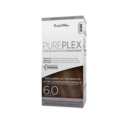Image of Knight &amp; Wilson PurePlex Light Brown Permanent Hair Colour Dye. Protect, Restore and Nourish with Aminofix. 6.0 Brown. 100% Grey Coverage.