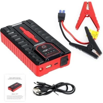 Image of PERZOE Jump Starter Power Pack,600A Portable Emergency Battery Pack, 49800mAh Booster Box Bank with LED Flashlight, Clip, Charger, for Cars, Trucks, Motorcycles Red UK