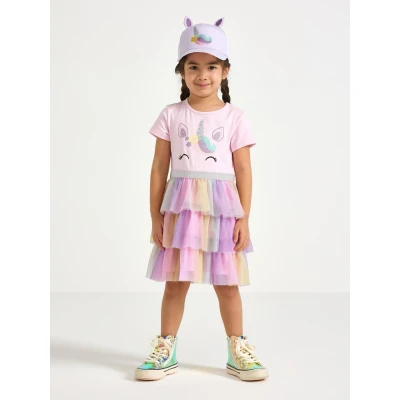 Image of Lindex dress Unicorn FACE Skirt Jersey for kids, Size: 2 3y, Light pink