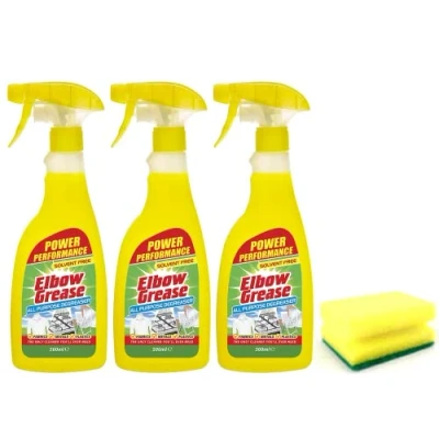 Image of 3X Elbow Grease All purpose Degreaser Spray 500 ml Effective Cleaner Formula for Kitchen, Fabric, and Metallic Surfaces with Sponge (3X + Sponge)