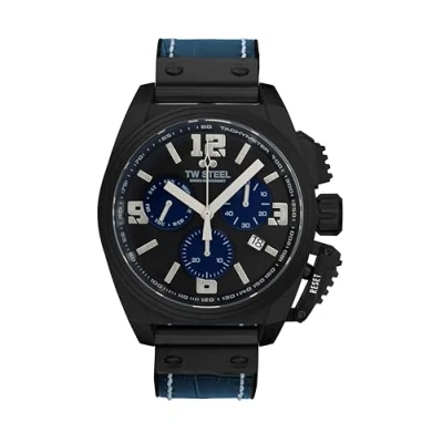 Image of TW Steel Swiss Canteen Mens 46mm Quartz Chronograph Watch with Blue Leather Strap