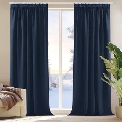 Image of Deconovo Room Darkening Curtains Super Soft Window Treartment Thermal Insulated Pencil Pleat Energy Saving Decorative Blackout for Girls 52 x 84 Inch Navy Blue 2 Panels