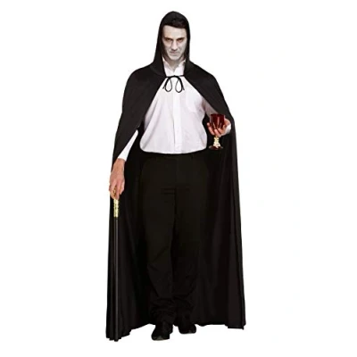 Image of HENBRANDT Adult Long Black Cape with Hood Halloween Cloak Gothic Hooded Grim Reaper Wizard Witch Vampire Costumes Fancy Dress Costume Unisex Accessory for Men and Women
