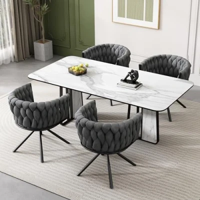 Image of ModernLuxe Dining Chair Set of 4, 360 Swivel Armchair with Metal Support Legs Light Luxury Accent for and Living Room Gray