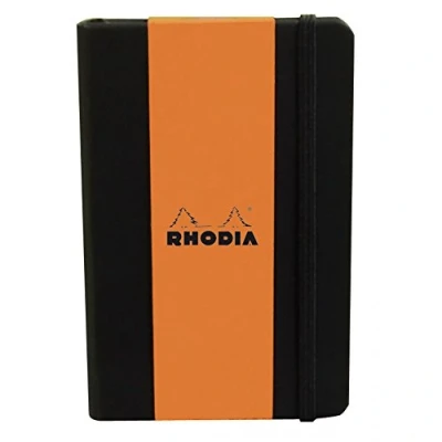 Image of RHODIA 118609C Rigid Black Webnotebook A5 Ruled 192 pages Ivory Clairefontaine Paper 90 g/m Bookmark, Elastic Closure Faux Leather Cover
