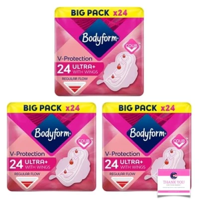 Image of Bodyform Ultra Normal Sanitary Towels with Wings 24 Per Pack, for Regular Flow Case of 3