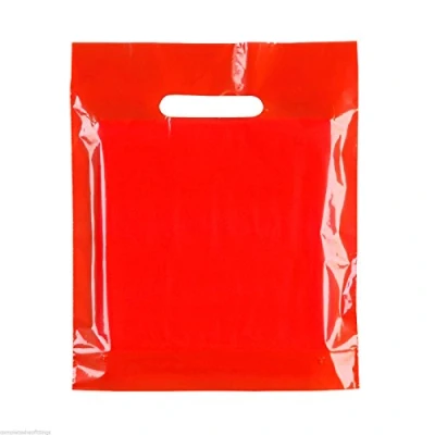 Image of 100xRED Heavy Duty Colored Plastic Carrier Bags Party Gift in 3 Sizes (10&#039;&#039;X12&#039;&#039;(25x30cm))
