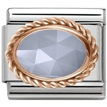 Image of Nomination Rose Gold Blue Agate Stone Charm Stainless Steel