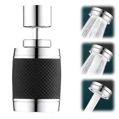 Image of 360 Degree Swivel Splash Proof Faucet Aerator, 2024 New Water Saving Tap Aerator Diffuser Nozzle Filter Adapter, Extender 3 Outlet Modes Kitchen Sink (Black)