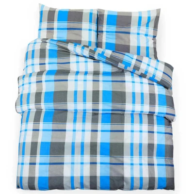 Image of vidaXL Duvet Cover Set Blue and Grey 225x220 cm Cotton