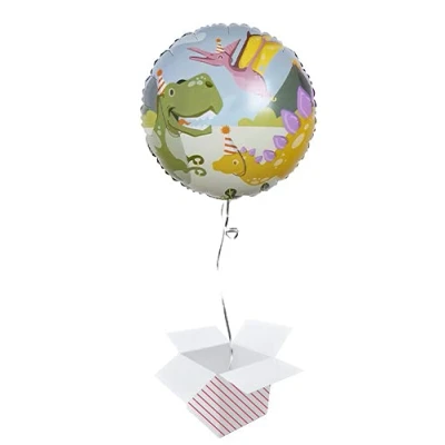 Image of Dinosaur Fun Party Round Foil Helium Balloon Inflated in a Box