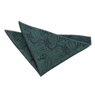 Image of DQT Men Green Solid Plain Stripe Floral Paisley Polka Dot Tartan Pocket Square Emerald
