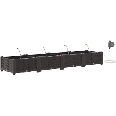 Image of vidaXL Garden Planters with Water Irrigation System 4 pcs Brown