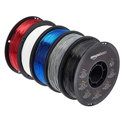 Image of Amazon Basics TPU 3D Printer Filament, 1.75 mm, 5 Assorted Colours, 1 kg per Spool (2.2 lbs)