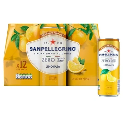 Image of San Pellegrino Italian Sparkling Drinks Zero Lemon Canned Soft Drink 12 x 330ml 21kCals per can
