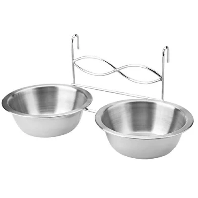Image of VIFER Hanging Pet Food Water Bowl Stainless Steel Dual Feeder with Hook for Cat Dog Puppy Crate Cage