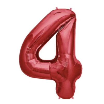 Image of Red Number 4 Foil Balloon, 101cm (2 pack)