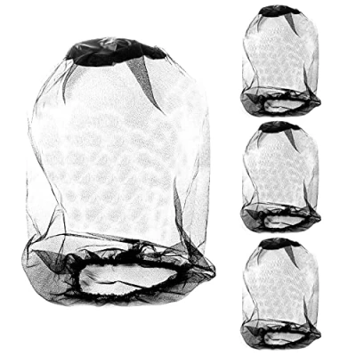 Image of 4 PCS Midge Head Net, Nylon Mosquito Protecting Fine Mesh Insect Netting, Face Neck Netting Cover for Outdoor, Hiking, Camping, Climbing, Walking Black