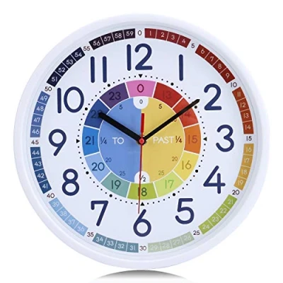 Image of Lafocuse Silent Telling Time Teaching Clock 12 Inch,Learning Wall for Kids, Boys Girls Children Non Ticking Quartz Decorative Clocks Bedrooms Living Room Classroom