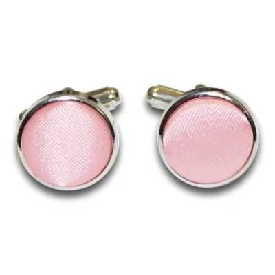 Image of DQT Men Plain Satin Fabric Inlay Wedding Cufflinks Baby Pink