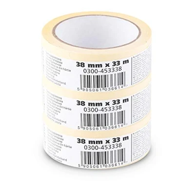Image of Scley Masking Tape, Width 38 mm, Length 33 m, Pack of 3 Painter&#039;s Yellow, Tape for Painting Work Series *545*, A0303 450138